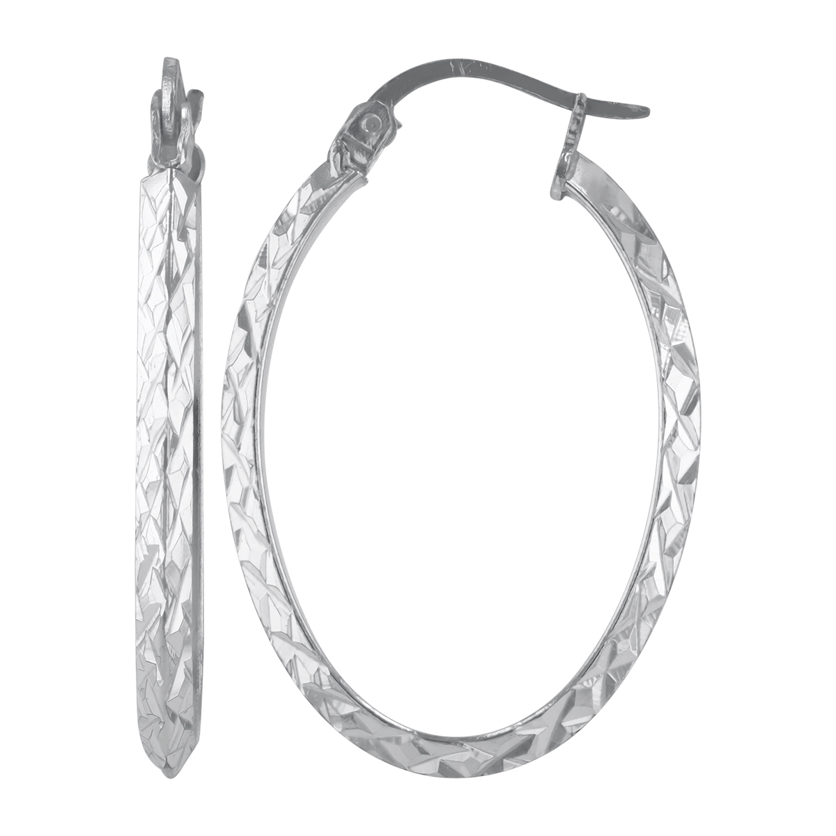 Oval Sterling Silver Diamond Cut Hoop Earrings