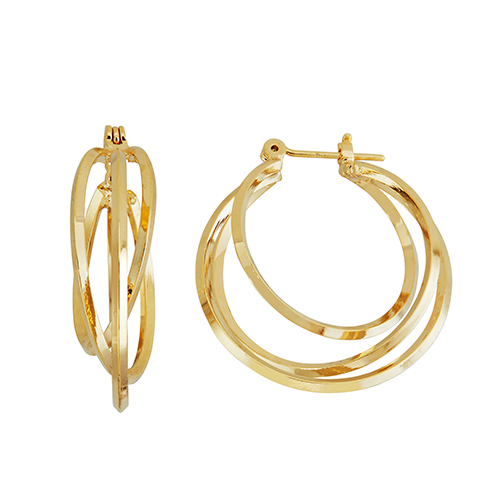 Fine Faux Gold Plated 3 Interlaced Hoop Earrings