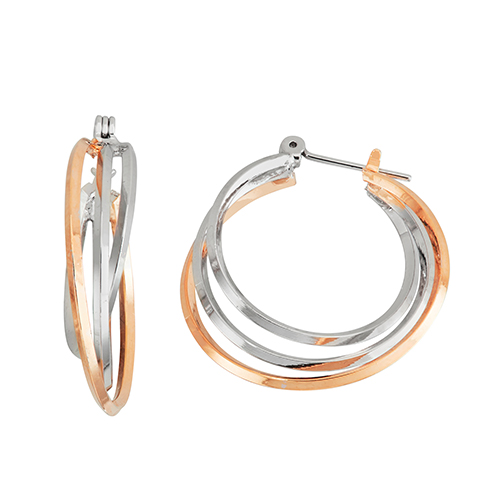 Fine Faux Two-Tone 3 Tube Hoop Earrings