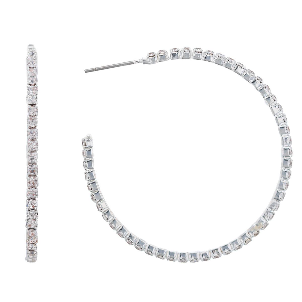 Silver Plated 40mm Crystal C Hoop Earrings