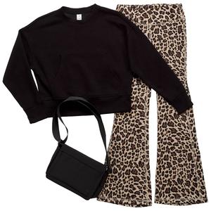 Girls (7-16) Yogalicious(R) Oversized Crew & Leopard Flare Leggings