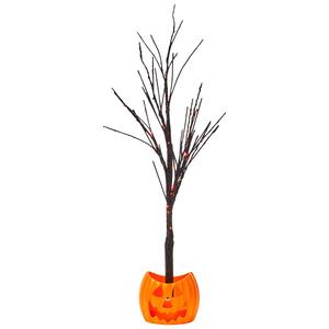 24in. Black Glitter Tree with Jack O Lantern Base