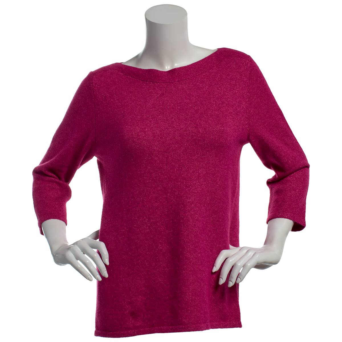 Womens Leo & Nicole 3/4 Sleeve Bateau Yarn Sweater