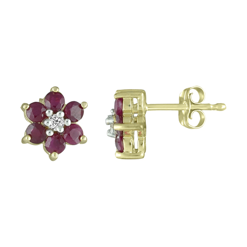 Gemstone Classics(tm) 10kt. Gold Ruby & Diamond Stud Earrings