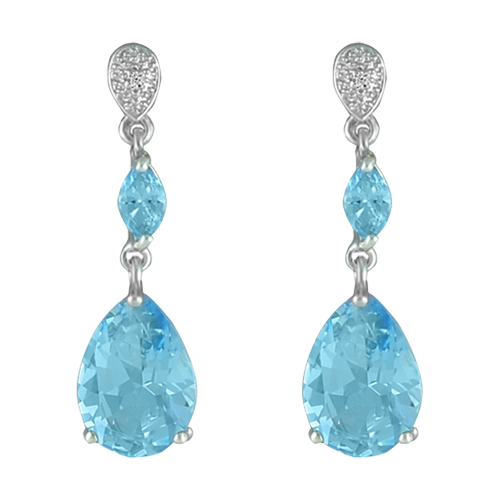 Gemstone Classics(tm) Blue Topaz &  Silver Diamond Earrings