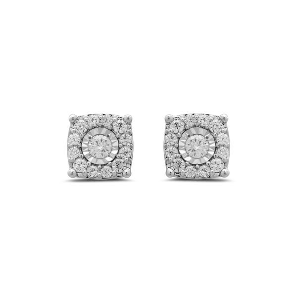 Nova Star(R) Sterling Silver Square Lab Grown Diamond Stud Earrings