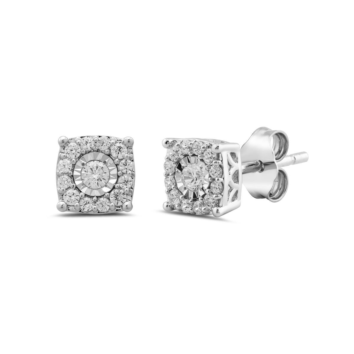 Nova Star(tm) Sterling Silver Square Lab Grown Diamond Stud Earrings