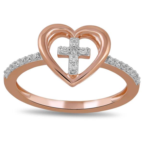 Nova Star(R) Rose Gold Lab Grown Diamond Cross Heart Ring