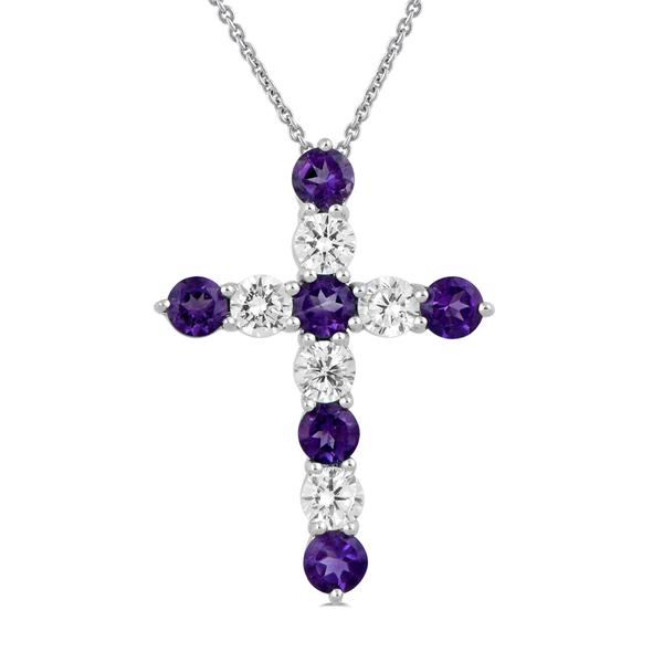 Gemstone Classics(tm) Amethyst & White Sapphire Cross Pendant