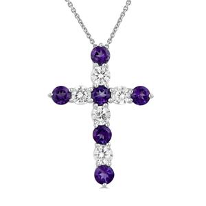 Gemstone Classics(tm) Amethyst & White Sapphire Cross Pendant