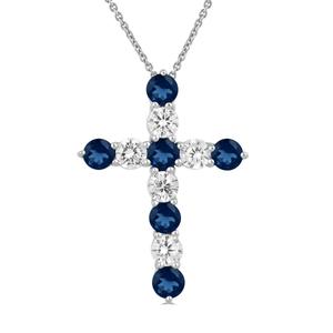 Gemstone Classics(tm) Created Blue & White Sapphire Cross Pendant