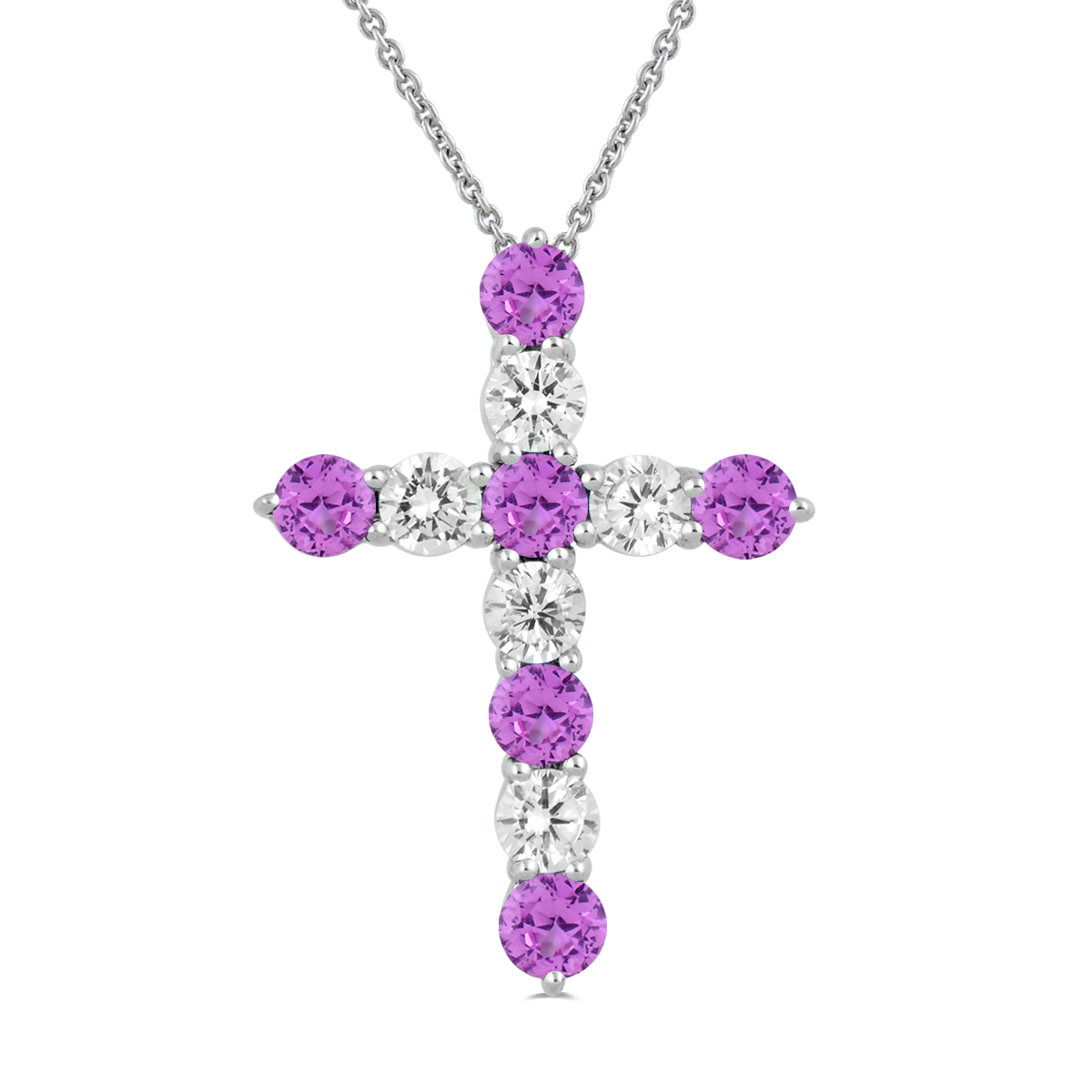 Gemstone Classics(tm) Pink & White Sapphire Cross Pendant