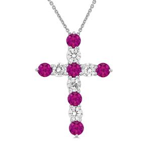 Gemstone Classics(tm) Ruby & White Sapphire Cross Pendant
