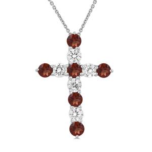 Gemstone Classics(tm) Created White Sapphire & Garnet Cross Necklace
