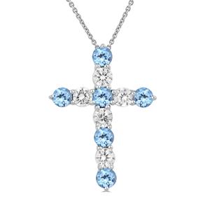 Gemstone Classics(tm) BlueTopaz & White Sapphire Cross Pendant