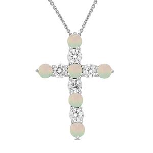 Gemstone Classics(tm) Created Opal & Sapphire Cross Pendant