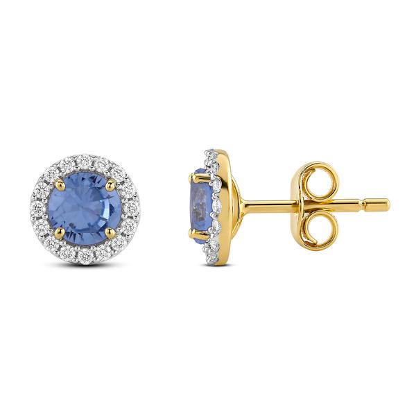 Gemstone Classics(tm) Yellow Gold Aquamarine Crown Halo Earrings