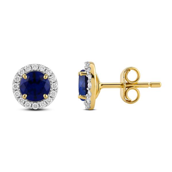 Gemstone Classics(tm) Lab Grown Sapphire Crown Halo Stud Earrings