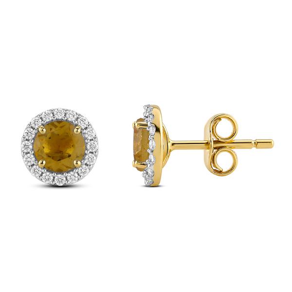 Gemstone Classics(tm) Yellow Gold Citrine Crown Halo Stud Earrings