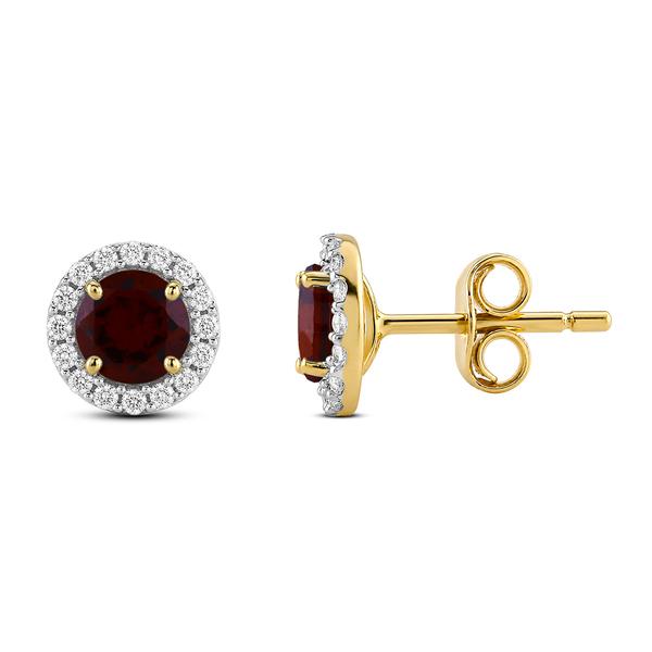 Gemstone Classics(tm) Yellow Gold Garnet Crown Halo Stud Earrings