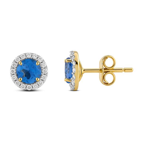 Gemstone Classics(tm) Yellow Gold Blue Topaz Crown Halo Earrings