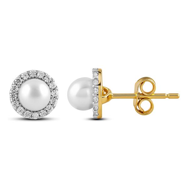 Gemstone Classics(tm) Yellow Gold Pearl Crown Halo Stud Earrings