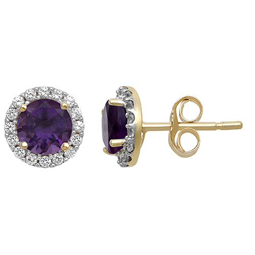 Genuine Amethyst & Created White Sapphire Earrings