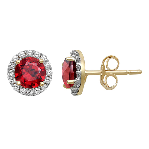 Gemstone Classics(tm) Garnet & White Sapphire Halo Earrings