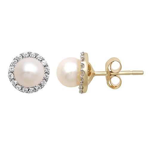 Gemstone Classics(tm) Pearl & White Sapphire Halo Earrings