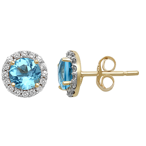 Gemstone Classics(tm) Blue Topaz White Sapphire Halo Earrings