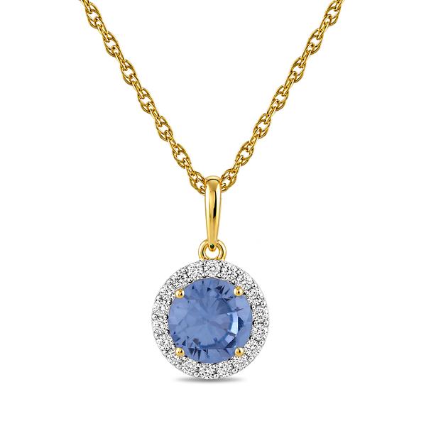 Gemstone Classics(tm) Yellow Gold Aquamarine Crown Halo Pendant