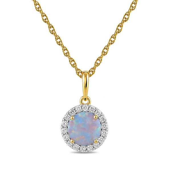 Gemstone Classics(tm) Lab Grown Opal & White Sapphire Halo Pendant