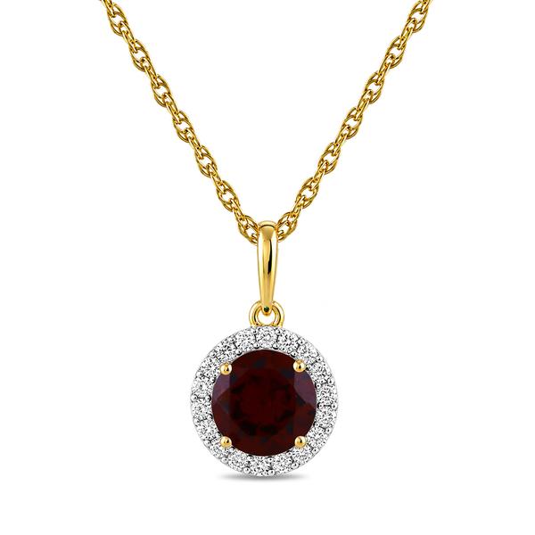 Gemstone Classics(tm) Yellow Gold Garnet Crown Halo Pendant