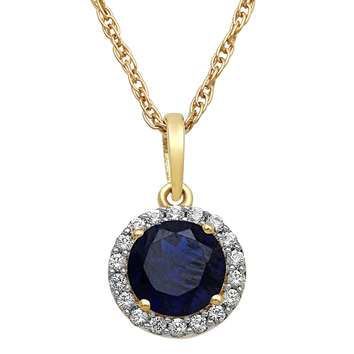 Gemstone Classics(tm) Blue & White Sapphire Halo Necklace