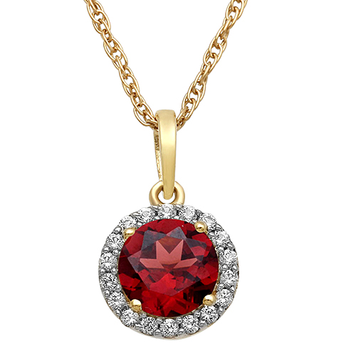 Genuine Garnet & White Sapphire Halo Necklace