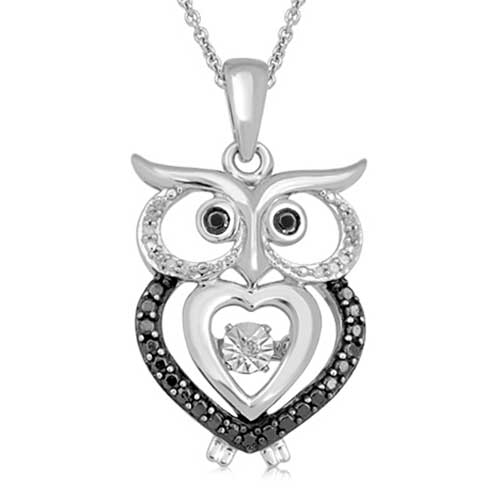 Love Symphony(tm) 1/20ctw. Diamond Sterling Silver Owl Pendant