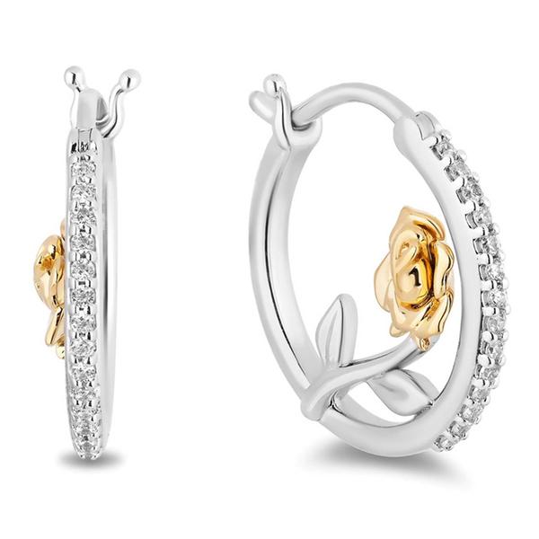 Enchanted by Disney Sterling Silver Floral Belle Hoop Earrings