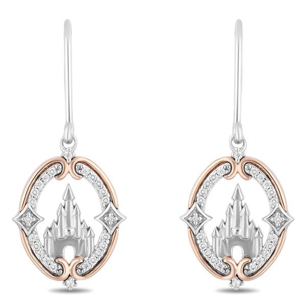 Enchanted by Disney Sterling Silver Castle Drop Earrings