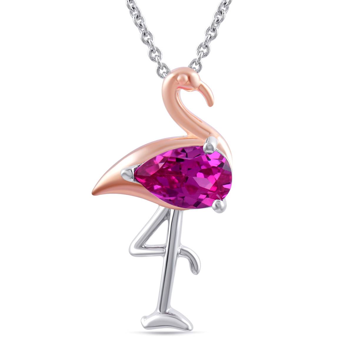 Gemstone Classics(tm) Created Pink Sapphire Flamingo Necklace