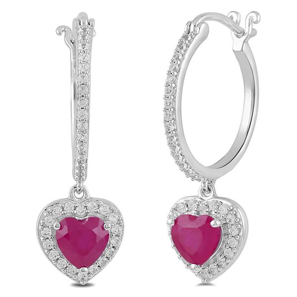Gemstone Classics(tm) Created Ruby White Sapphire Heart Earrings