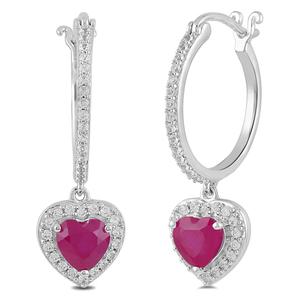Gemstone Classics(tm) Created Ruby White Sapphire Heart Earrings