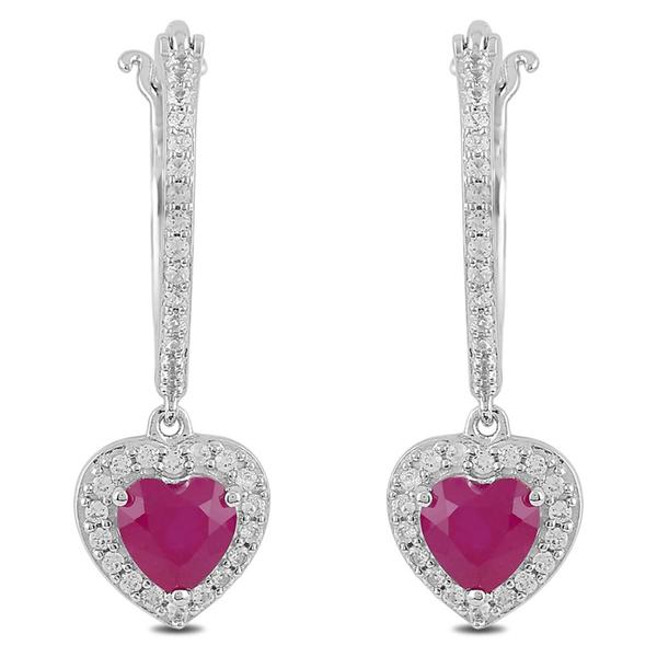 Gemstone Classics(tm) Created Ruby White Sapphire Heart Earrings alternate view