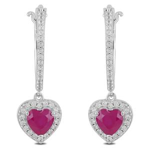 Gemstone Classics(tm) Created Ruby White Sapphire Heart Earrings alternate view