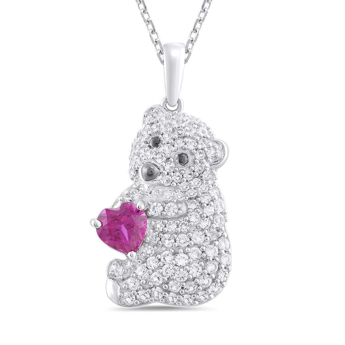 Gemstone Classics(tm) Lab Created Ruby & White Sapphire Bear Pendant