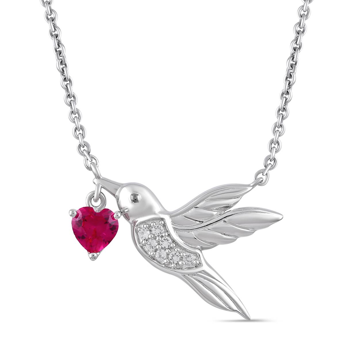 Gemstone Classics(tm) Created Ruby Bird Pendant Necklace