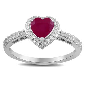 Gemstone Classics(tm) Silver Created Ruby White Sapphire Heart Ring alternate view
