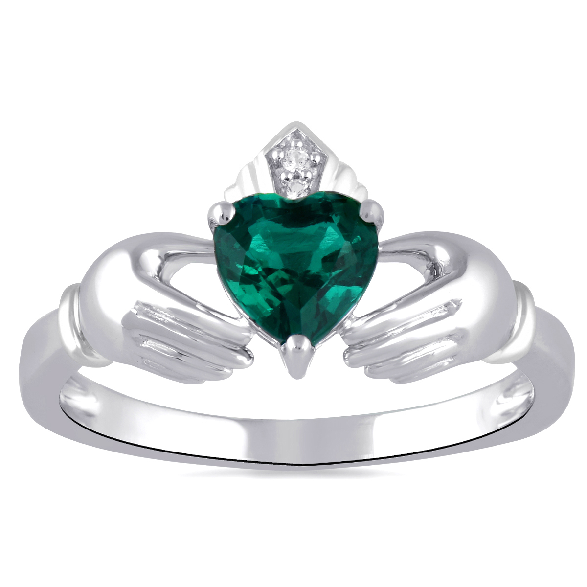 Gemstone Classics(tm) Sterling Silver Created Emerald Claddagh Ring