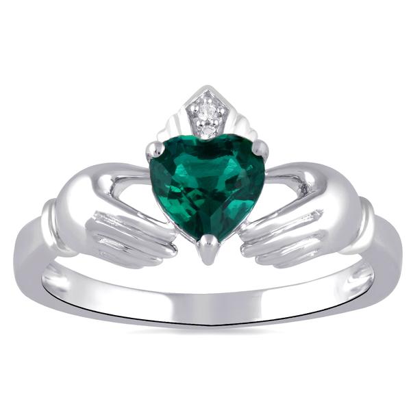 Gemstone Classics(tm) Sterling Silver Created Emerald Claddagh Ring