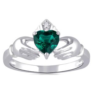 Gemstone Classics(tm) Sterling Silver Created Emerald Claddagh Ring