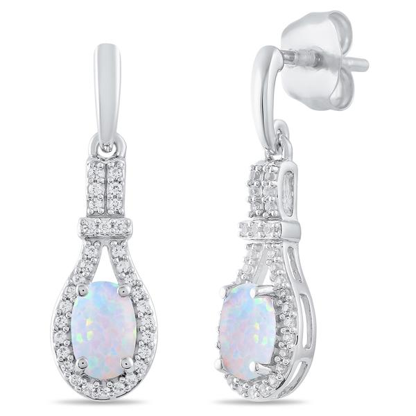 Gemstone Classics(tm) Silver Created Opal White Sapphire Earrings